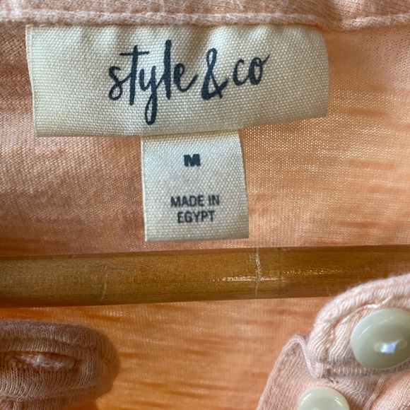 3/$15 Style & Co Peach Colored Shirt 3/4 Quarter Sleeve Medium - Picture 4 of 7